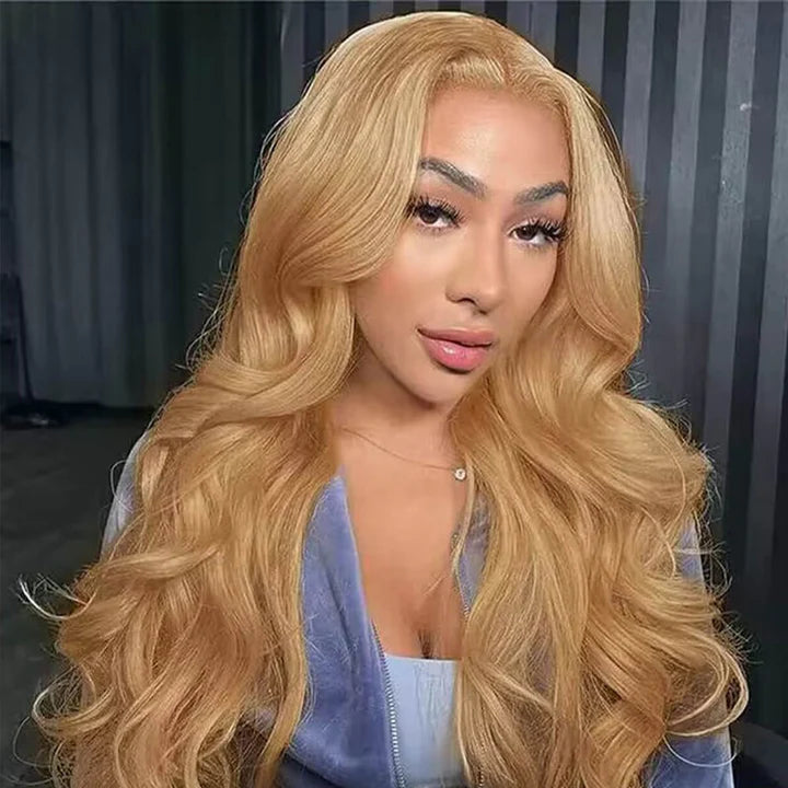 Honey Blonde #27 Highlight Body Wave Human Hair Wigs Lace Front Wig-Zlike