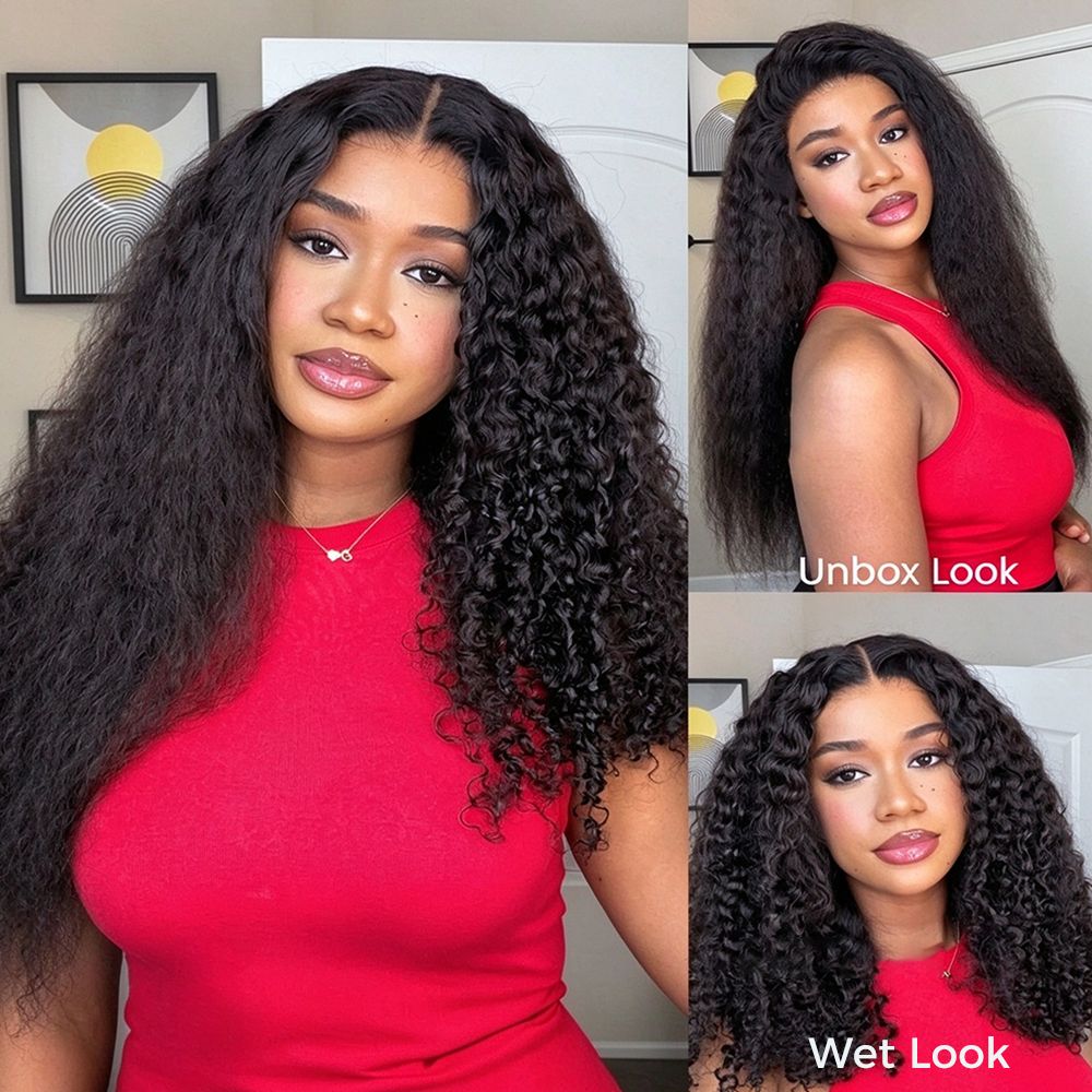 Zlike 2-In-1 Kinky Straight To Curly Wet & Wavy 13x4 Lace Wigs Pre-Cut Lace Pull Go Glueless Human Hair