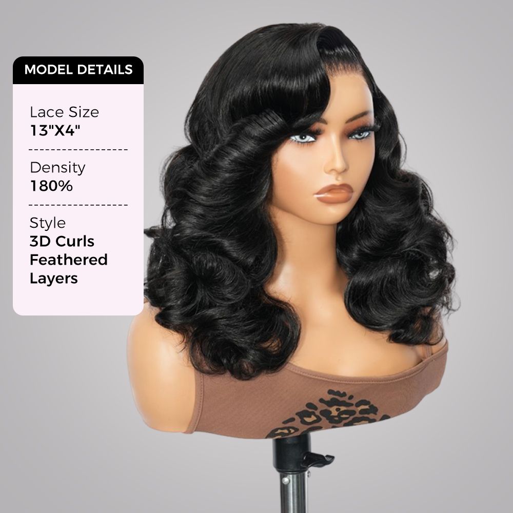Zlike 13x4 Pre-Everything 180% Density Loose Wave Glueless Lace Frontal Wigs Feathered Style and Elastic Drawstring