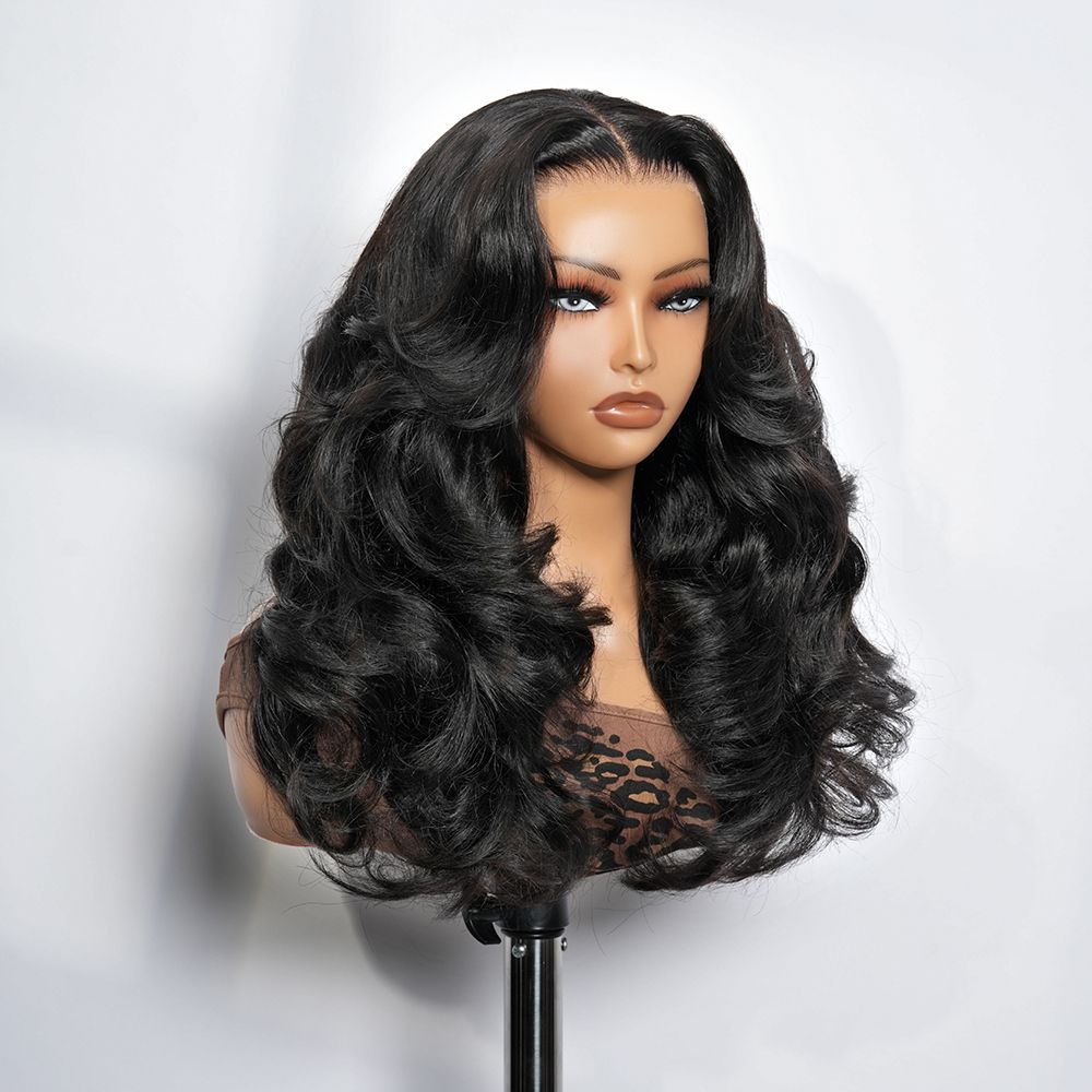 Zlike Butterfly Haircuts Layered Cut Loose Wave Wigs Pre-styled Human Hair Glueless Wigs With Drawstring