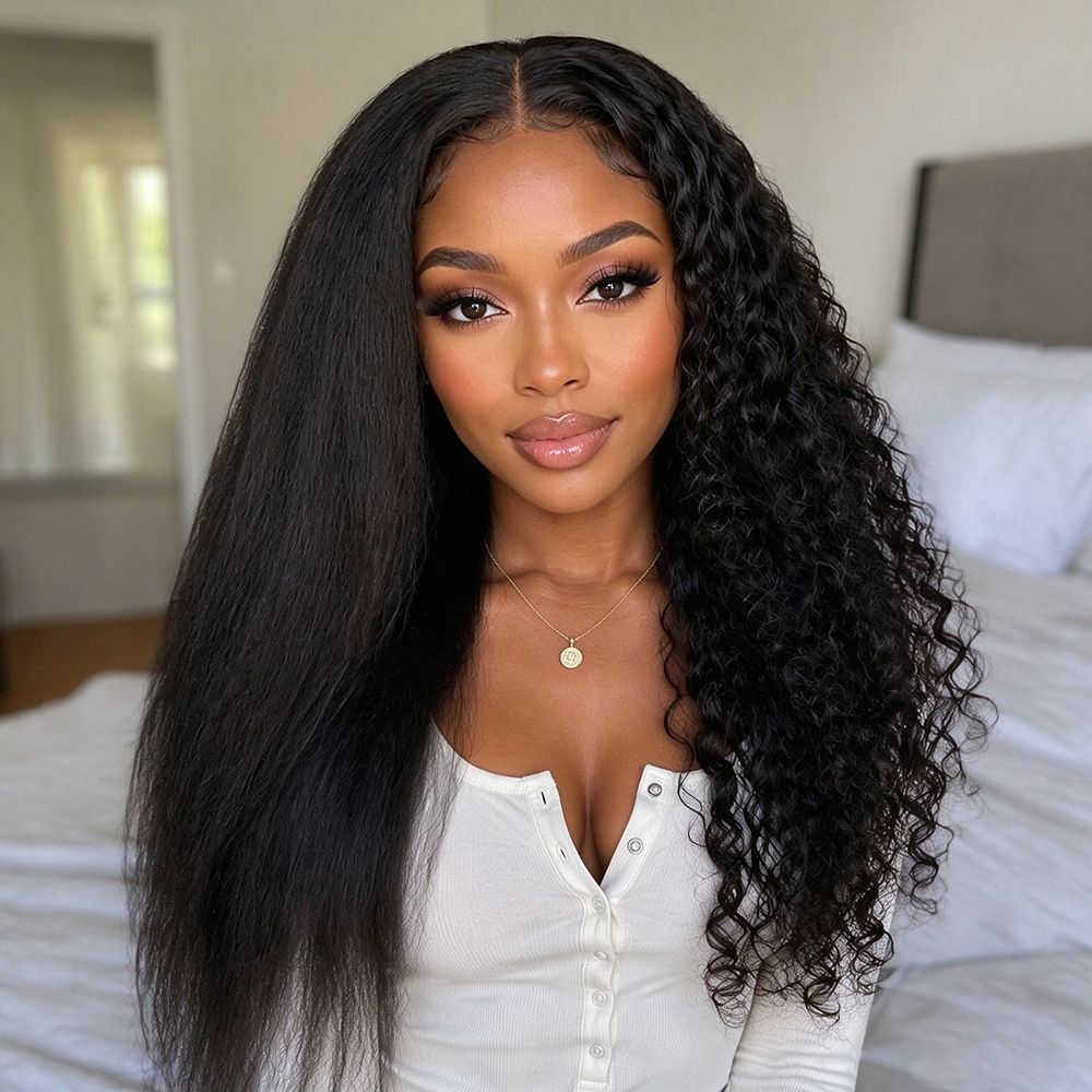 Zlike 2-In-1 Kinky Straight To Curly Wet & Wavy 13x4 Lace Wigs Pre-Cut Lace Pull Go Glueless Human Hair