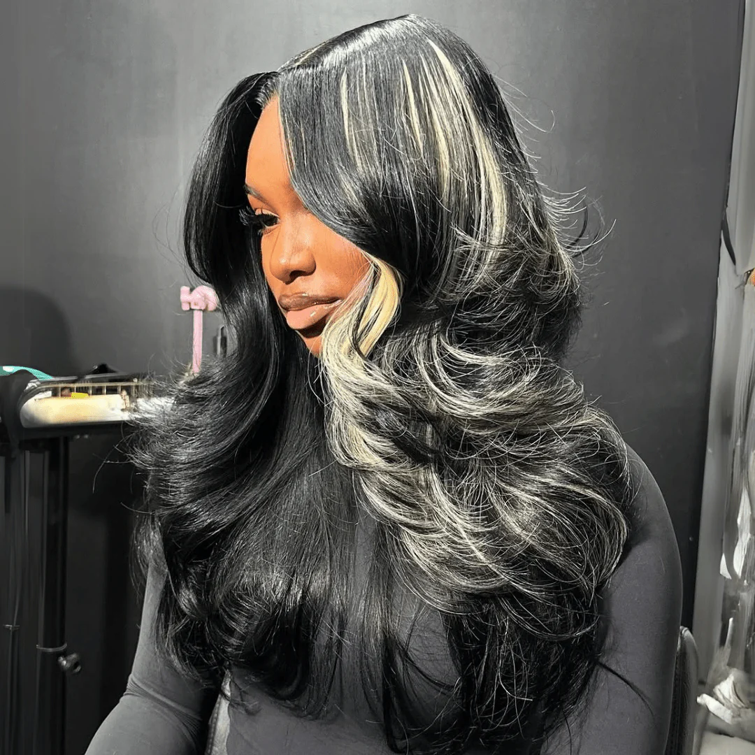 Zlike Luxe Layered Cut Peacock Curl Wigs Glueless 13x4 Lace Front Human Hair Wigs Natural Blonde Mix