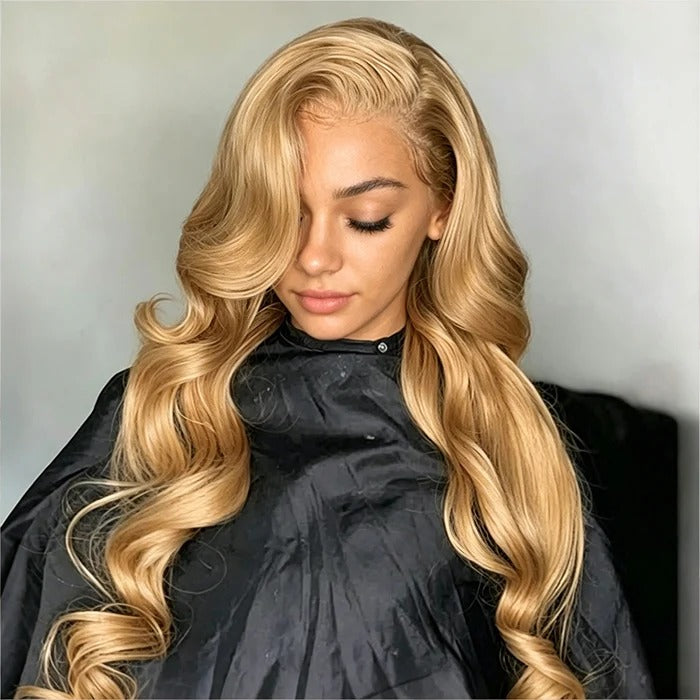 Zlike Honey Blonde #27 Body Wave 13x4 Transparent Lace Front Human Hair Wigs Pre Plucked Glueless