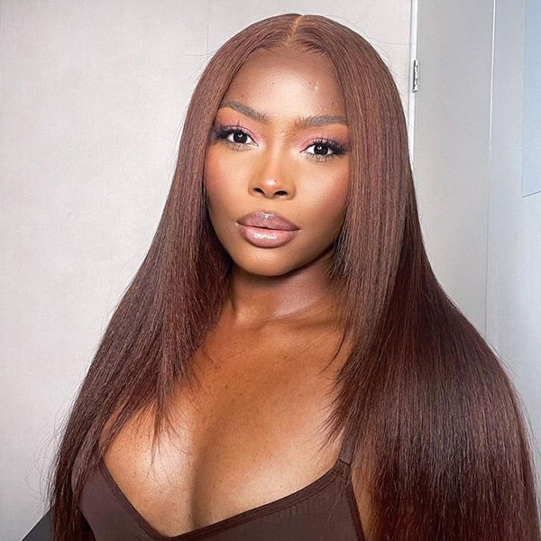 Zlike Straight Chocolate Brown Color Layered Cut Wear Go Glueless Wigs 100% Human Hair Lace Closure Wigs