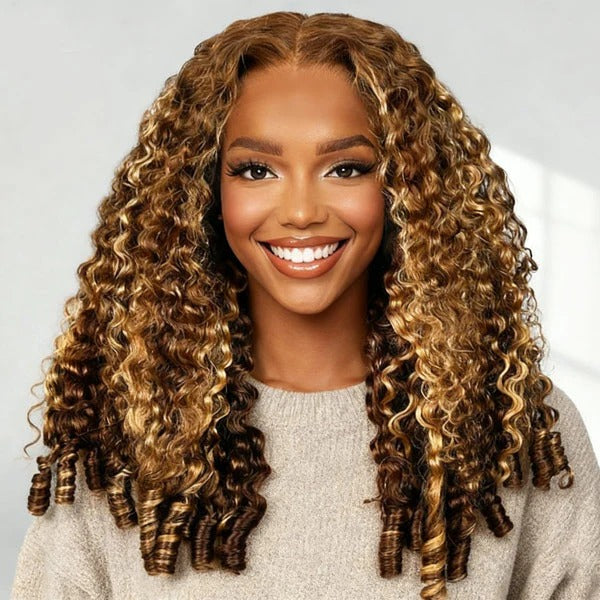 Zlike Honey Blonde Highlight 13x4 Lace Front Burmese Curly 100% Human Hair Wigs