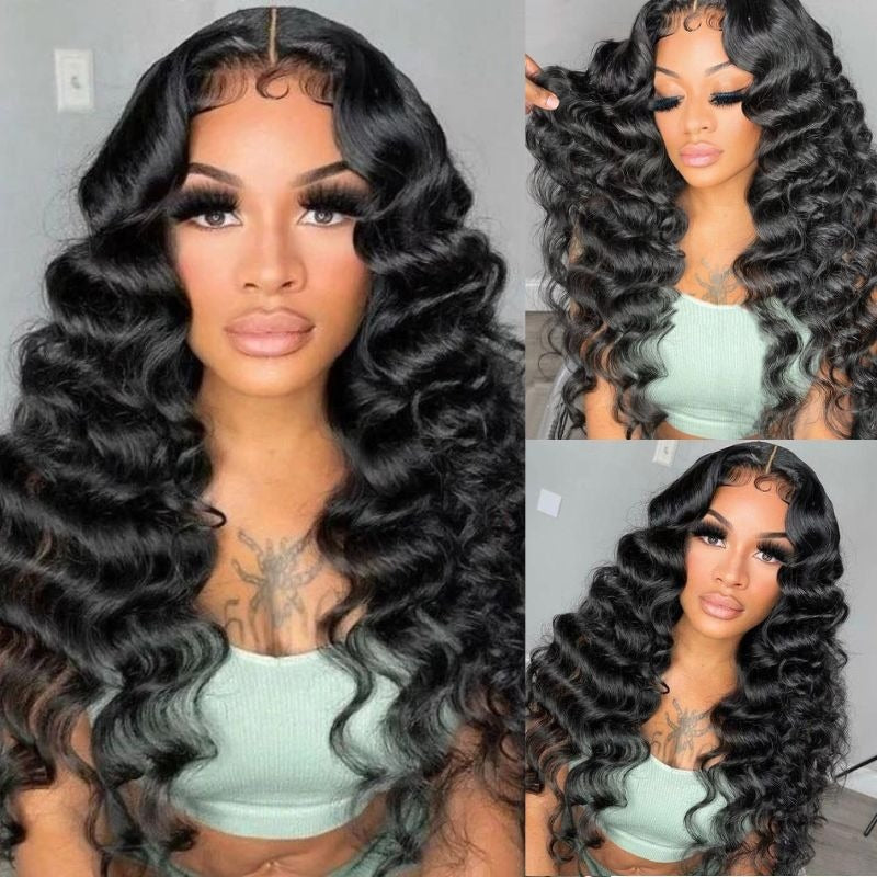 Zlike 300% High Density Loose Deep 13x6 Lace Front Glueless Human Hair Wigs Pre-Cut Lace With Drawstring Natural Color