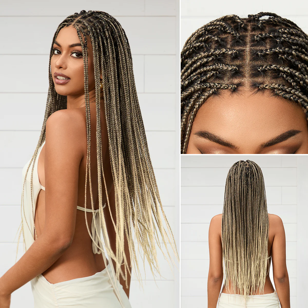 Zlike 613 Blonde Lightweight Knotless Box Braided Wigs Realistic Scalp Look Full Lace Drawstring Cap Real Human Hair Base