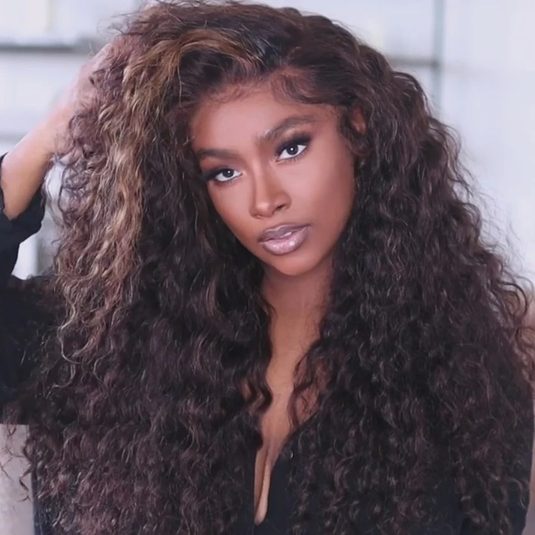 Zlike 300% Density Bold Bounce Glueless Water Wave Highlight Blonde Color 13x4 Transparent Lace Front Wigs