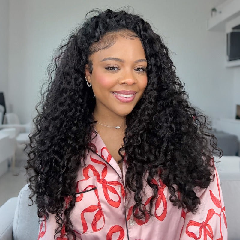 Zlike Water Wave 300% Density Lace Front Human Hair Wigs Natural Color 13x6 Glueless Wig With Pre-Cut Lace & Drawstring