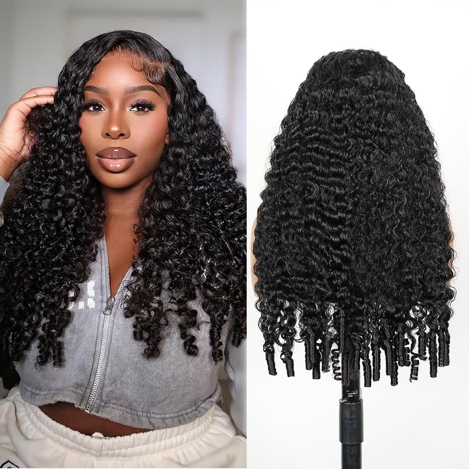 Zlike 13x6 Burmese Curly Ready To Wear Highlight Lace Front Glueless Wigs Human Hair for Beginners With Finger Coil Ends Pre Cut Lace