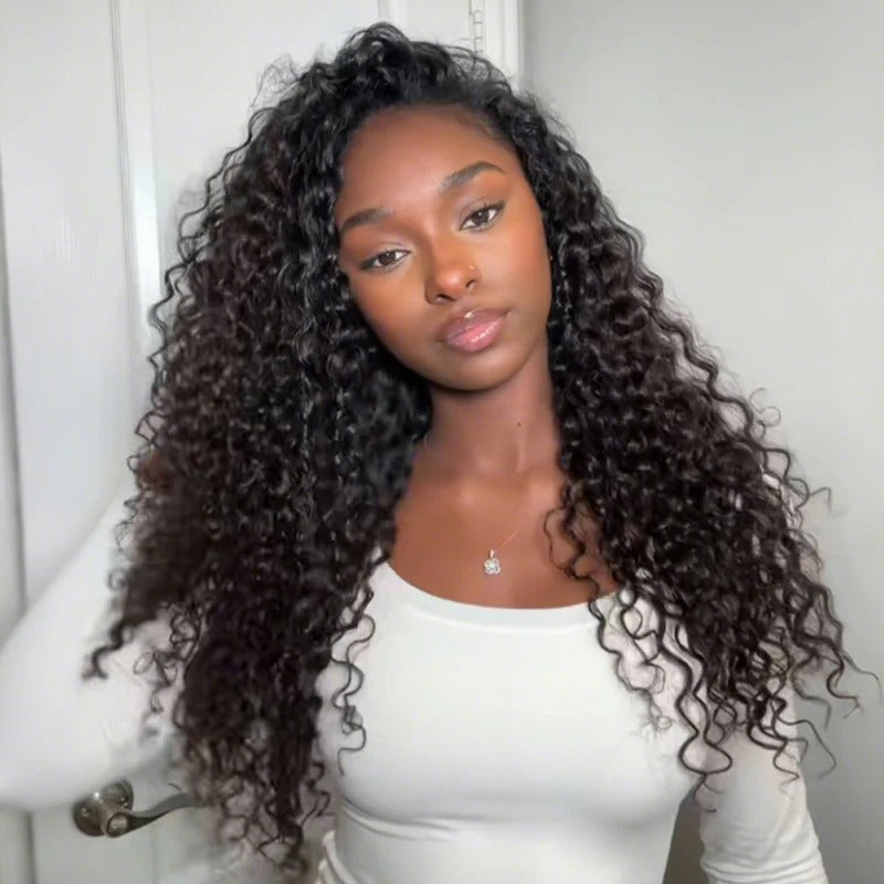Zlike Water Wave 300% Density Lace Front Human Hair Wigs Natural Color 13x6 Glueless Wig With Pre-Cut Lace & Drawstring