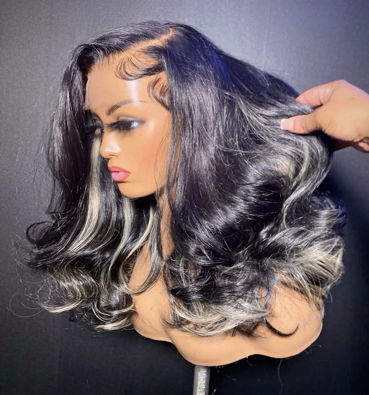 Zlike 1B/613 Black to Blonde Body Wave Middle Part Human Hair Wigs Glueless Drawstring Wigs