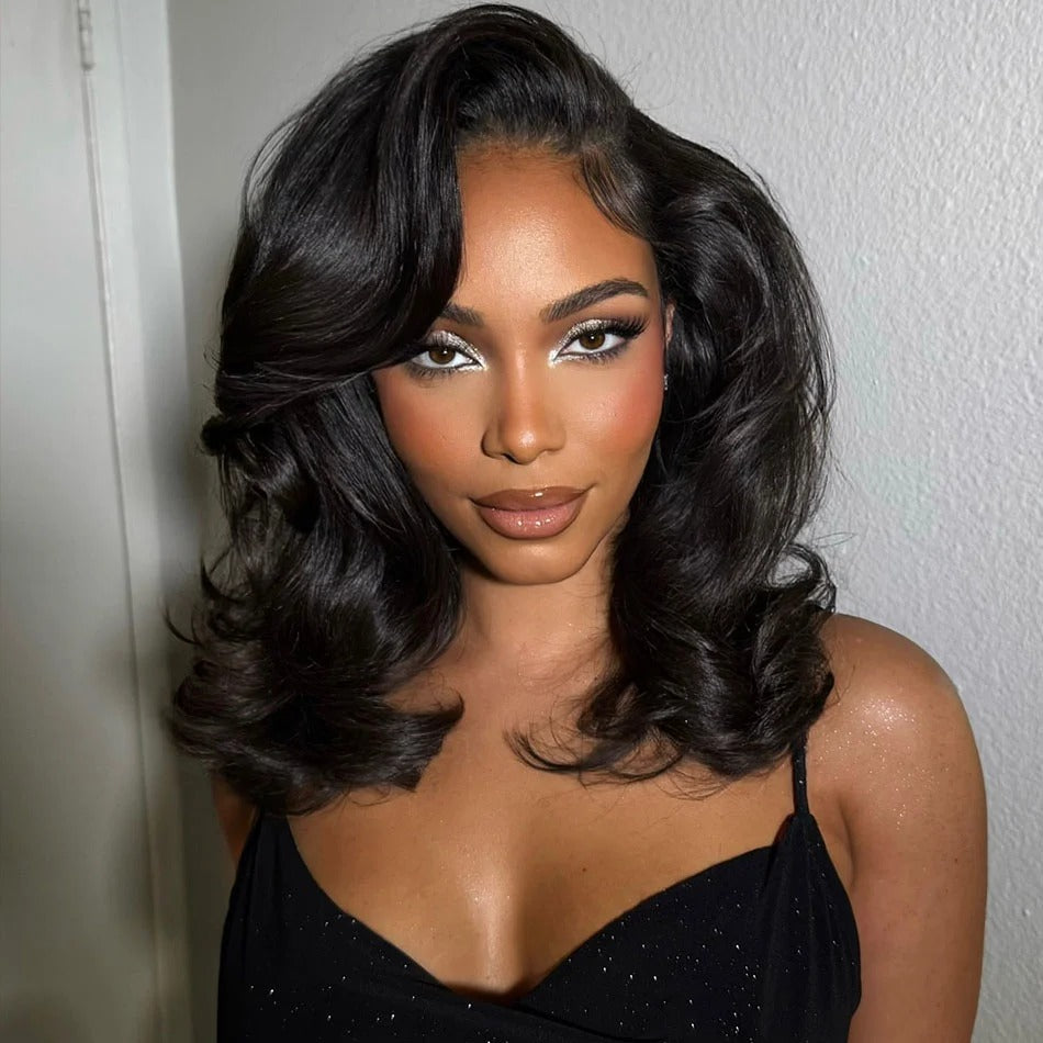 Zlike Side C Part High Layered Designed 13x6 Glueless Short Wavy Wigs 7X5 Glueless Lace Wigs
