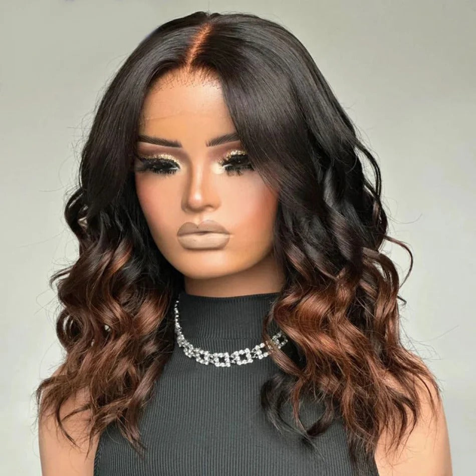 Zlike Premium Elegant Half Brown Wavy Wigs Pre-Everything 7x5 Glueless Human Hair Bob Wigs