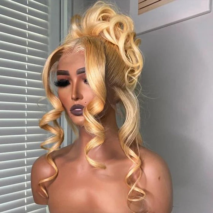 Zlike #27 Honey Blonde Color Invisible-Pull String 360 Lace Frontal Wigs Glueless HD Lace Wigs With Pre Plucked