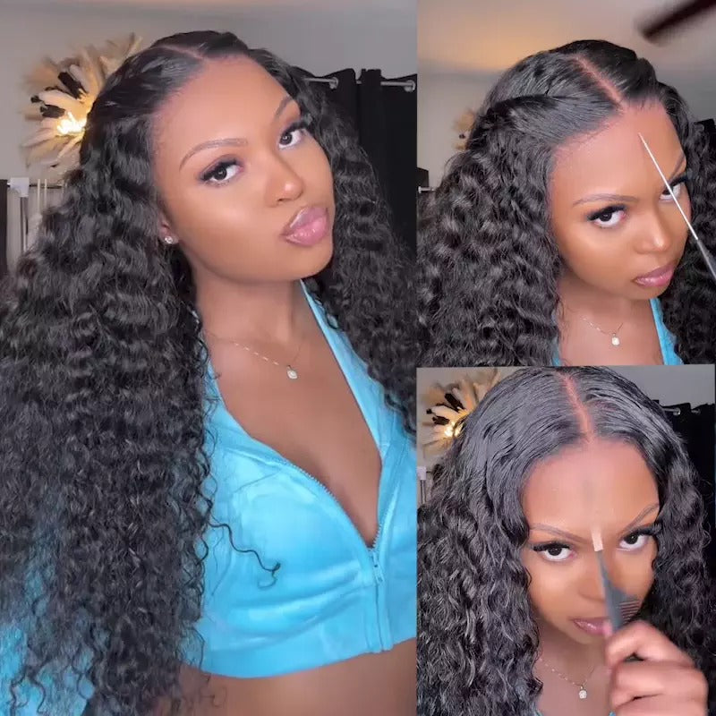 Zlike Water Wave 300% Density Lace Front Human Hair Wigs Natural Color 13x6 Glueless Wig With Pre-Cut Lace & Drawstring