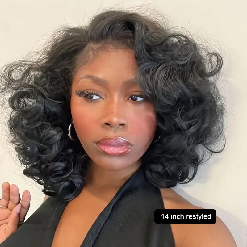 Zlike Bouncy Loose Wave 7x5 Glueless Lace Closure Human Hair Bob Wigs