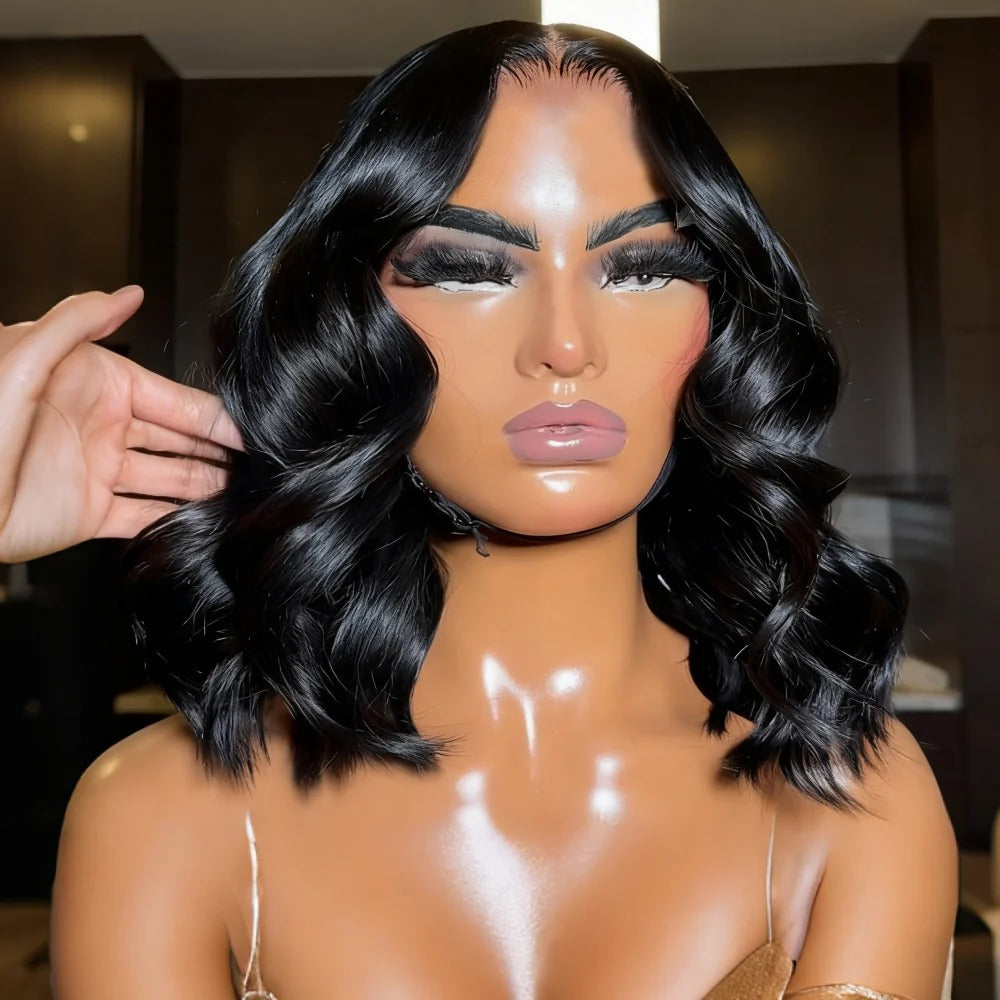 Zlike Premium Elegant Half Brown Wavy Wigs Pre-Everything 7x5 Glueless Human Hair Bob Wigs
