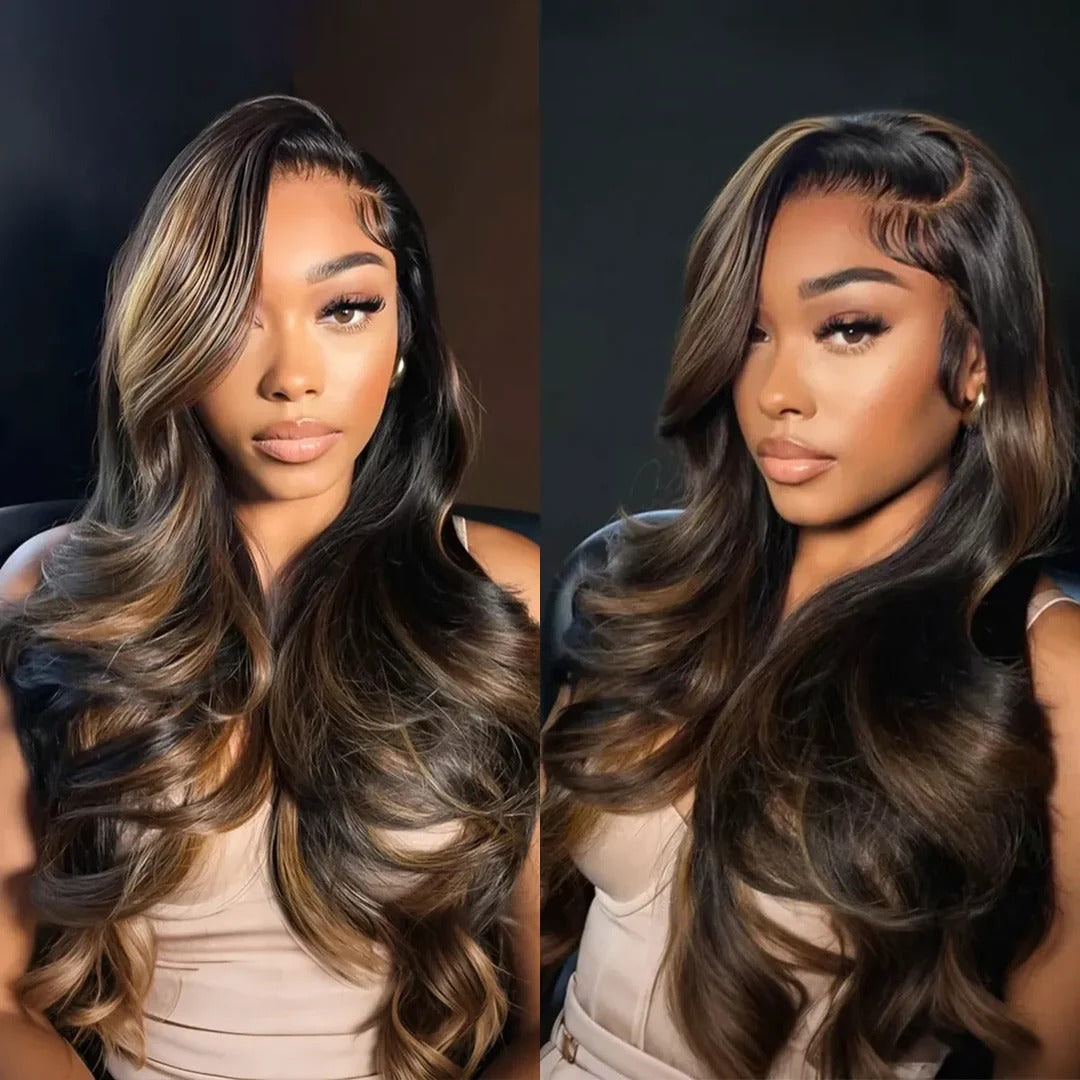 Zlike Balayage Brown Highlight Feathered Layer 13x6 Lace Front Wigs Glueless Pull & Go Pre-Styled Human Hair Wigs