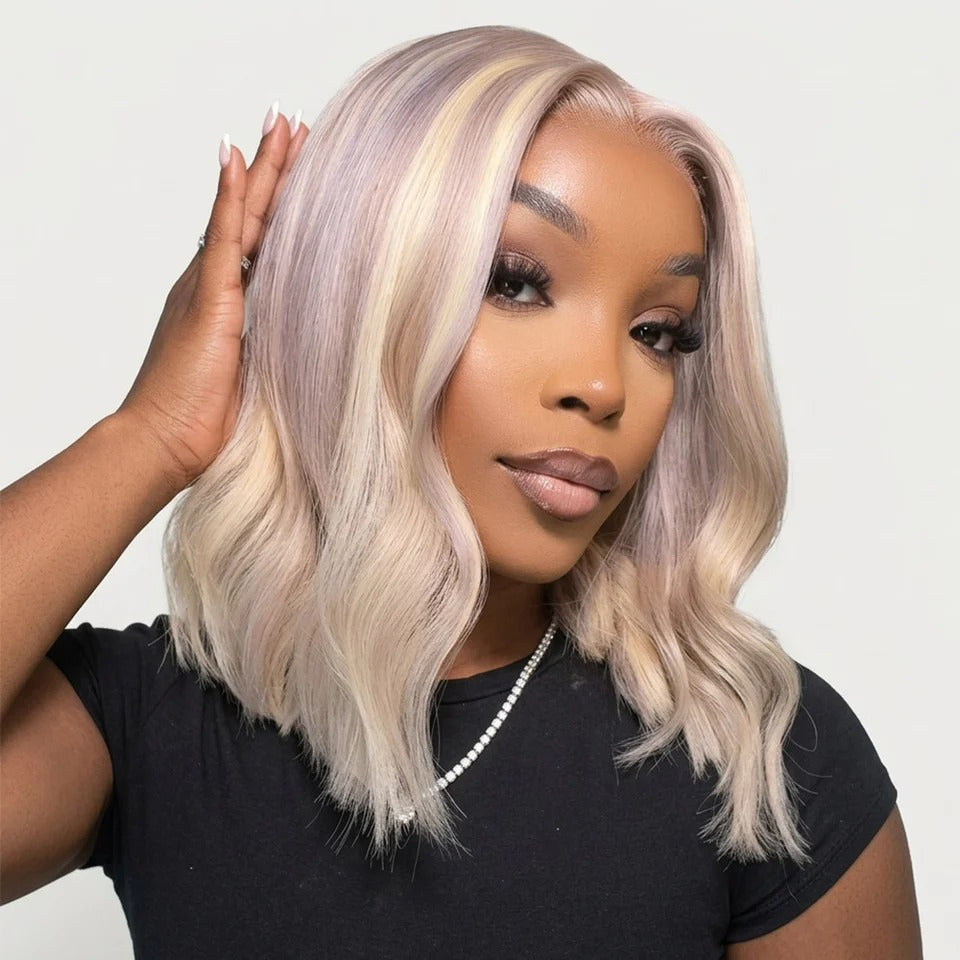 Zlike  Zlike Blonde Highlight Straight Bob Wigs Invisible Knots Realistic Hairline With Drawstring Beginner Friendly Human Hair Wigs