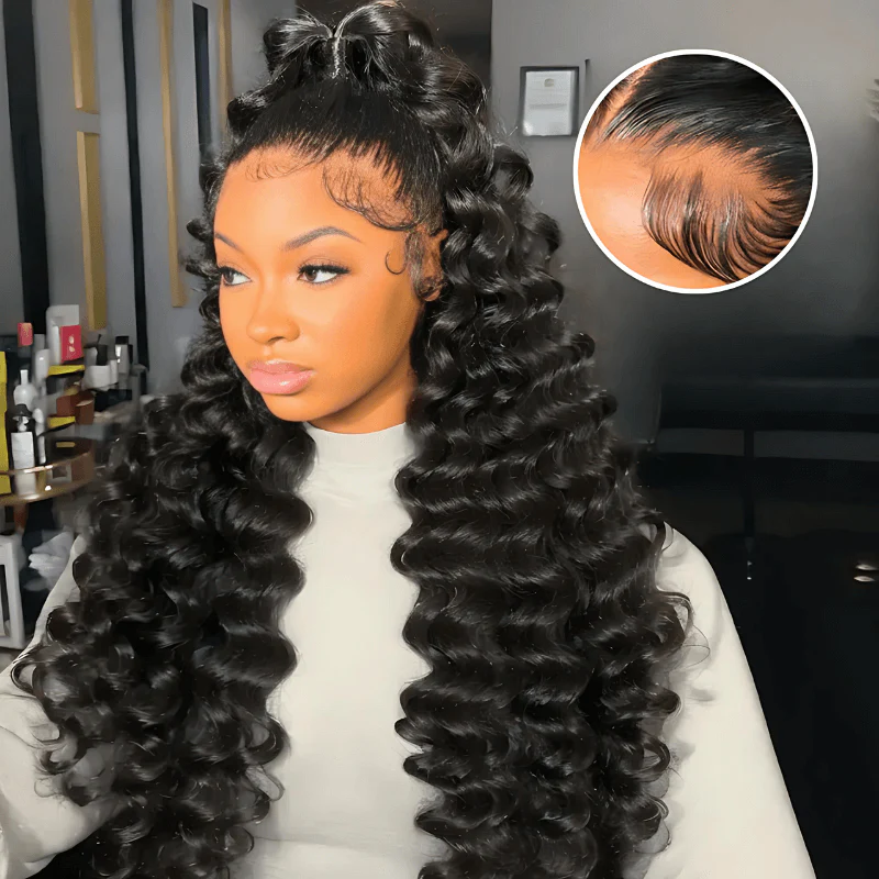 Zlike 300% High Density Loose Deep 13x6 Lace Front Glueless Human Hair Wigs Pre-Cut Lace With Drawstring Natural Color