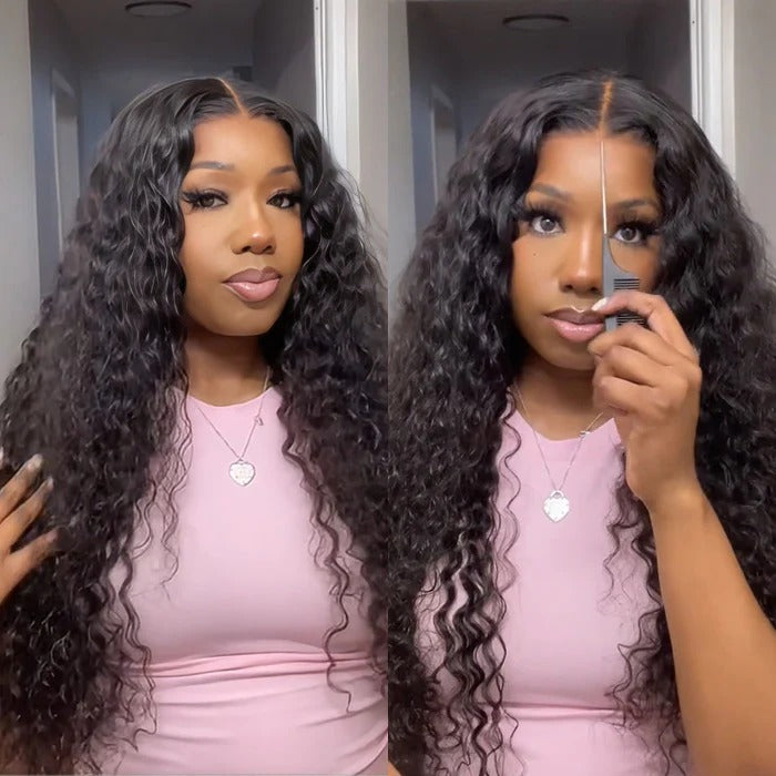 Zlike Water Wave 300% Density Lace Front Human Hair Wigs Natural Color 13x6 Glueless Wig With Pre-Cut Lace & Drawstring