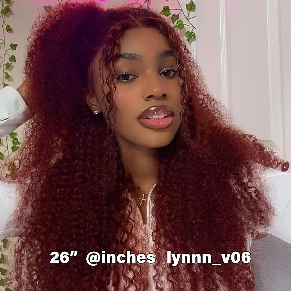 [Aicrelery] Reddish Brown #33 Curly 13x4 Lace Frontal Wig 100% Virgin Human Hair Wigs For Women