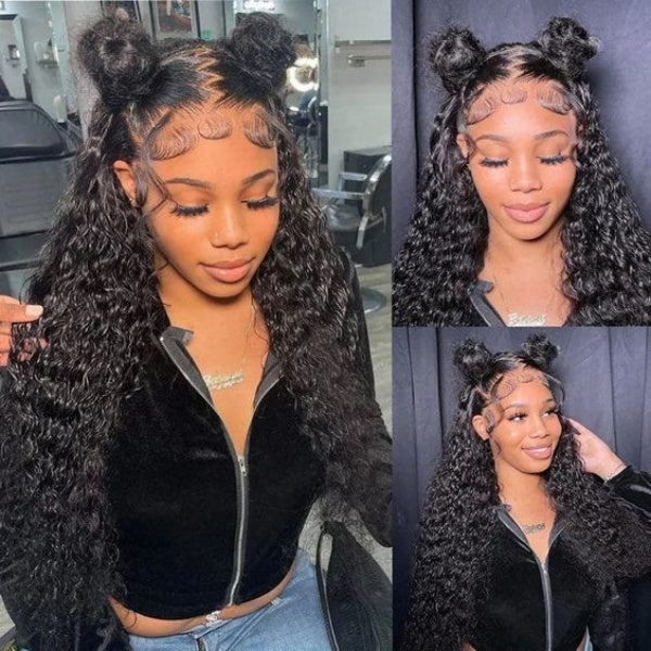 [Aicrelery] Water Wave Invisi-Strap Breathable 360 Lace Frontal Wigs Bleached Knots Pre Cut Human Hair Wigs