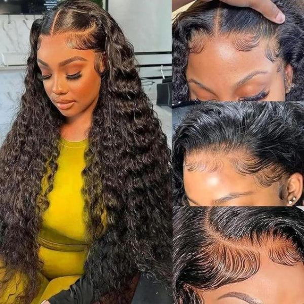 Water Wave Invisi-Strap Breathable 360 Lace Frontal Wigs Bleached Knots Pre Cut Human Hair Wigs