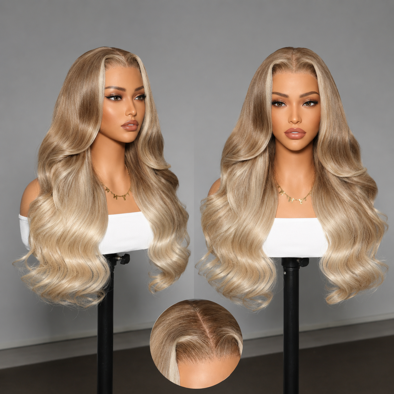 Honey Blonde Balayage Body Wave Wig Human Hair 7x5 Lace Glueless Wig Face Framing Highlight Human Hair Wig