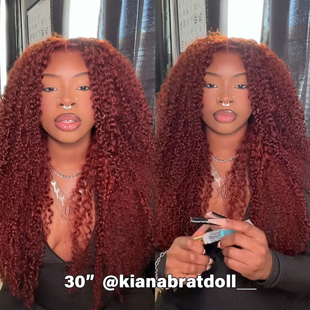 [Aicrelery] Reddish Brown #33 Curly 13x4 Lace Frontal Wig 100% Virgin Human Hair Wigs For Women