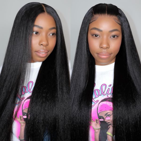 Yaki Straight 9x6 Glueless Lace Closure Human Wigs Bleached Knots Pre Plucked Hairline