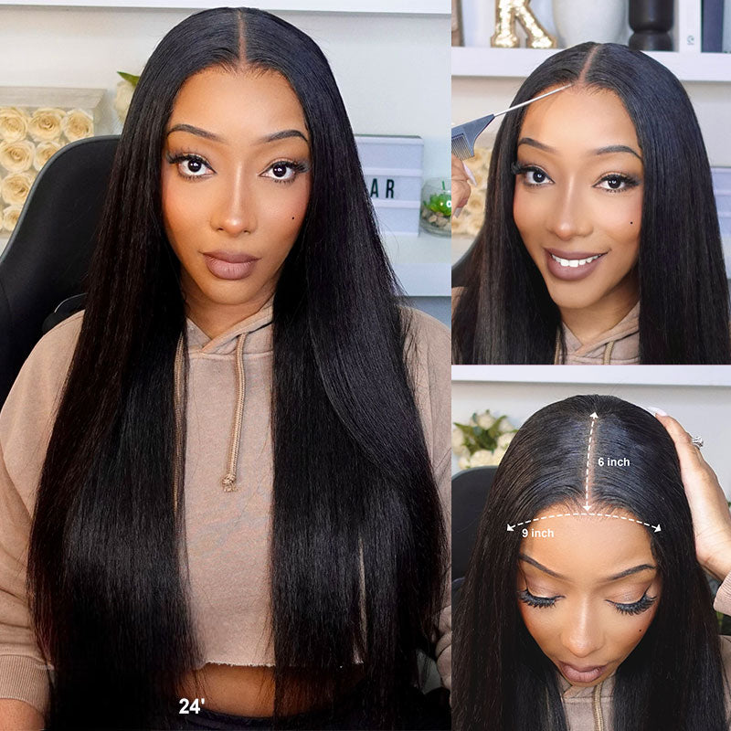 Yaki Straight 9x6 Glueless Lace Closure Human Hair Wigs Bleached Knots Pre-Plucked Natural Hairline