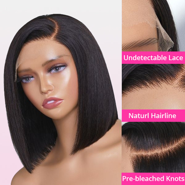 Pre Plucked Straight Transparent Lace Front Wig Short Bob Human Hair Wigs Natural Hairline
