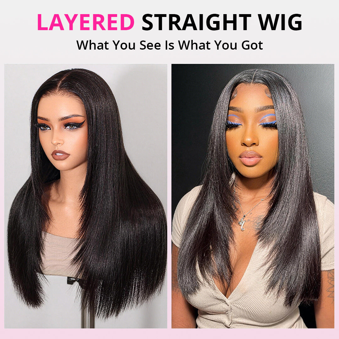Zlike Super Natural Hairline Silky Straight Glueless 13x4 Frontal Lace Wigs Layered Cut Human Hair Pre-Cut Lace