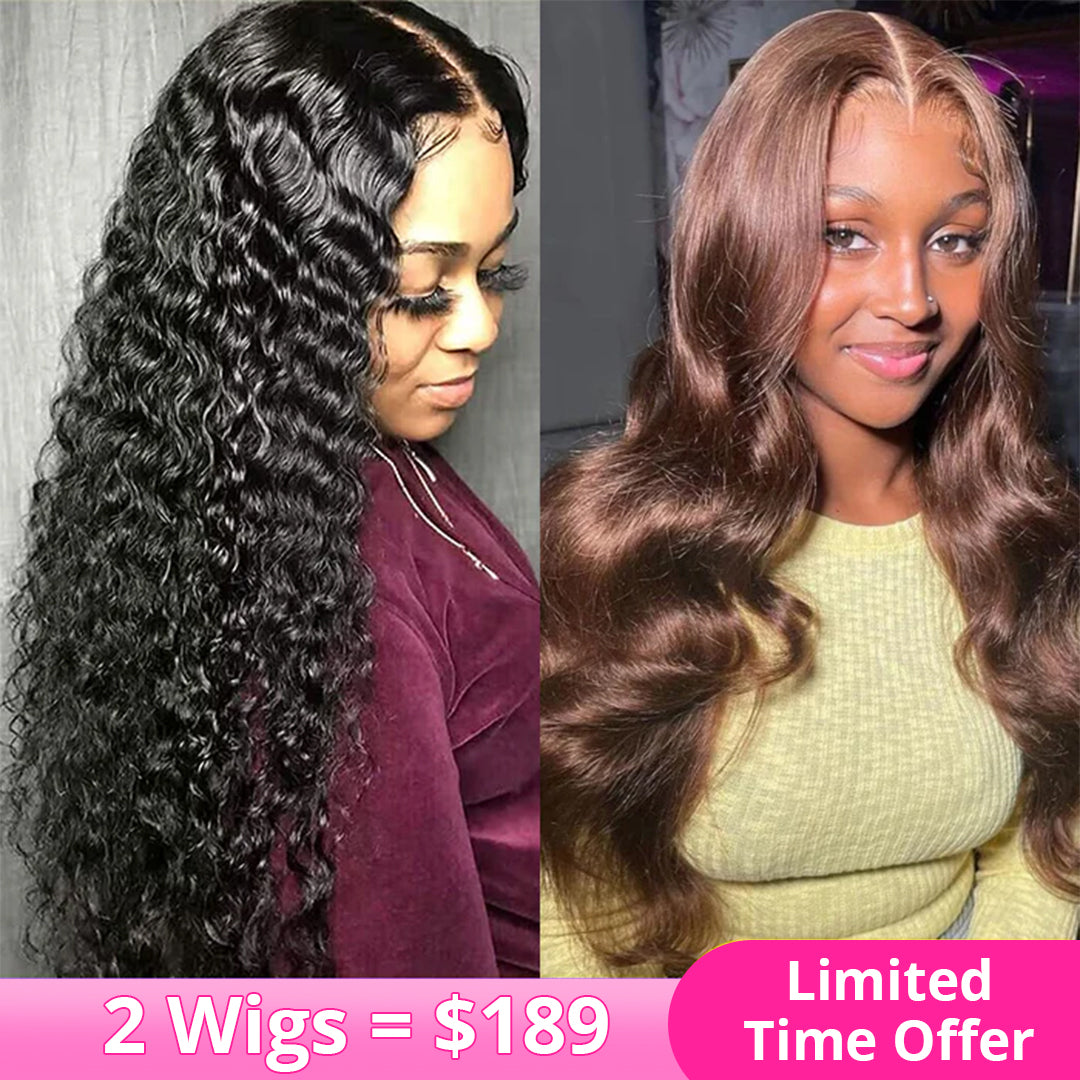2Wigs = $189 | Wear Go Deep Wave Wig + #4 Chocolate Brown Color Body Wave Wigs