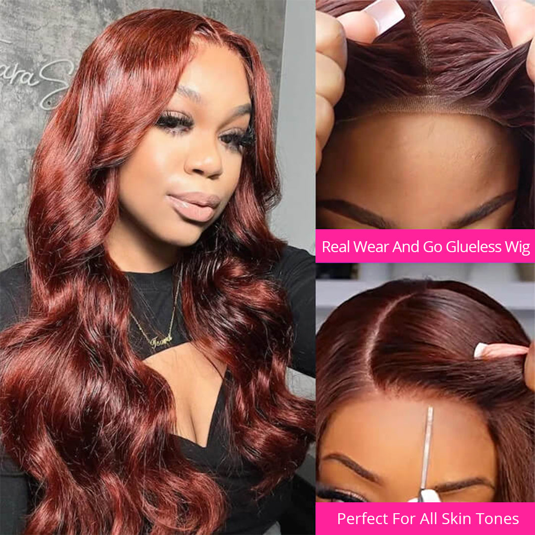 2Wigs = $189 | #33 Reddish Brown Color Body Wave Wig + Glueless Water Wave Wig