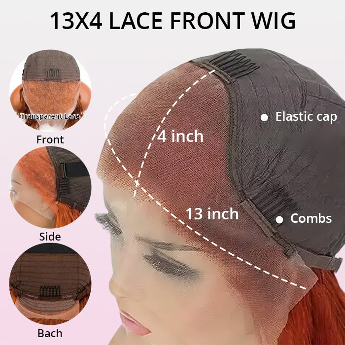 Zlike Ginger Water Wave Wigs 13x6 Transparent Lace Front Wigs 100% Human Hair Colored Wigs With Pre Plucked Hairline