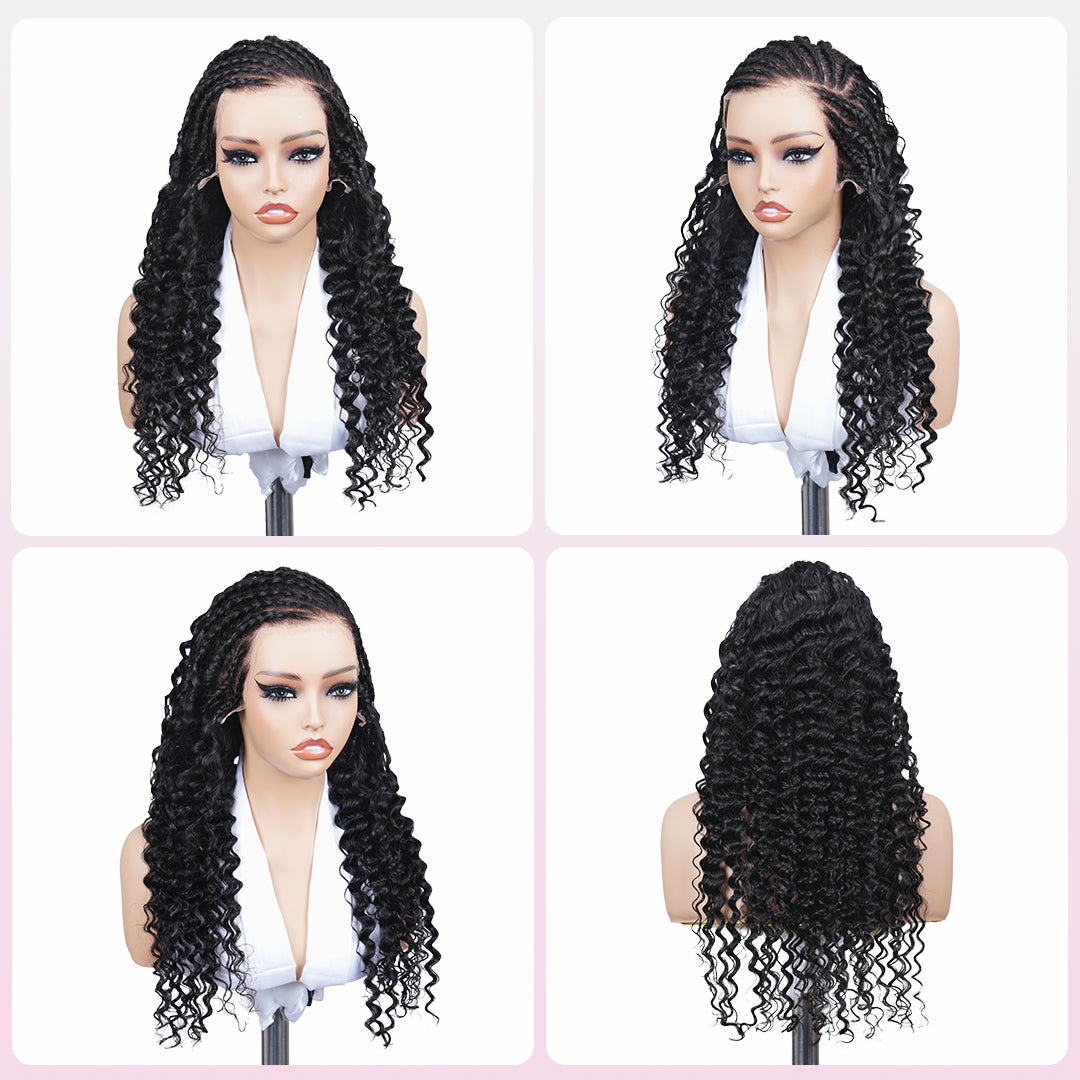 Zlike Pre Braided Fulani Braids Wigs Deep Wave Lace Frontal Human Hair Wigs With Drawstring For Women Glueless