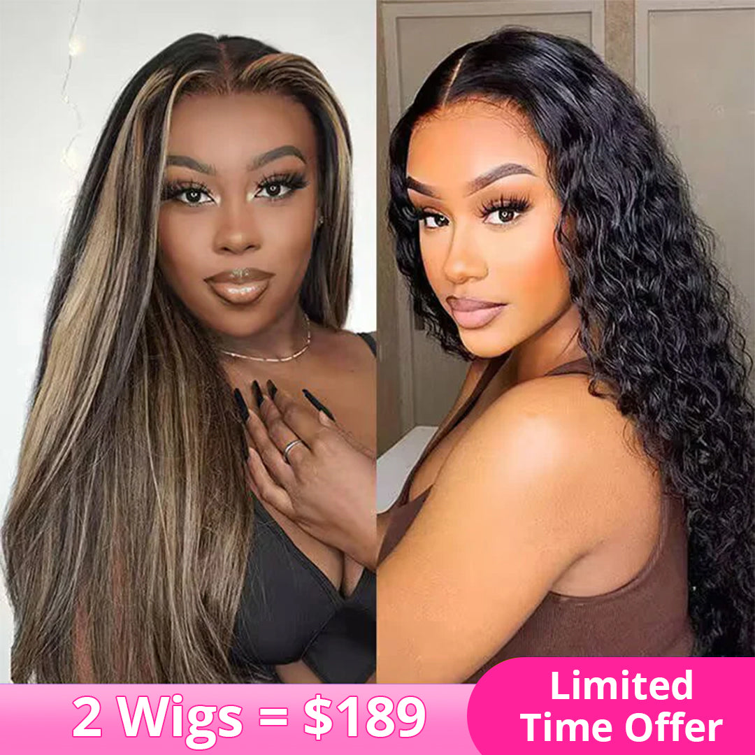 2Wigs = $189 | Highlight Straight Wig + Deep Wave Closure Wig