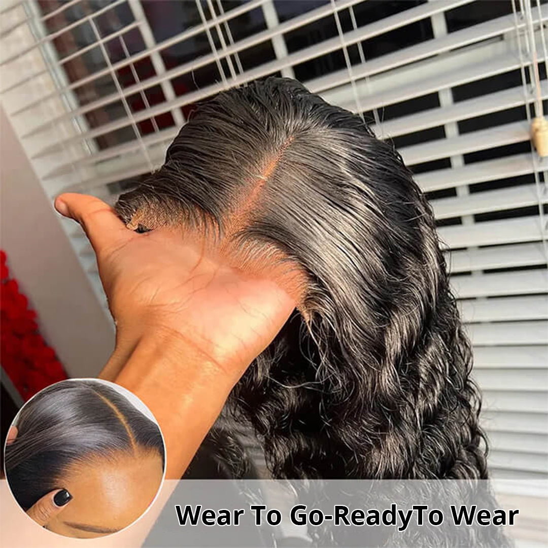 Zlike 5x5 Transparent Lace Closure Glueless Water Wave Wigs with Bleached Knots Match All Skin Tones