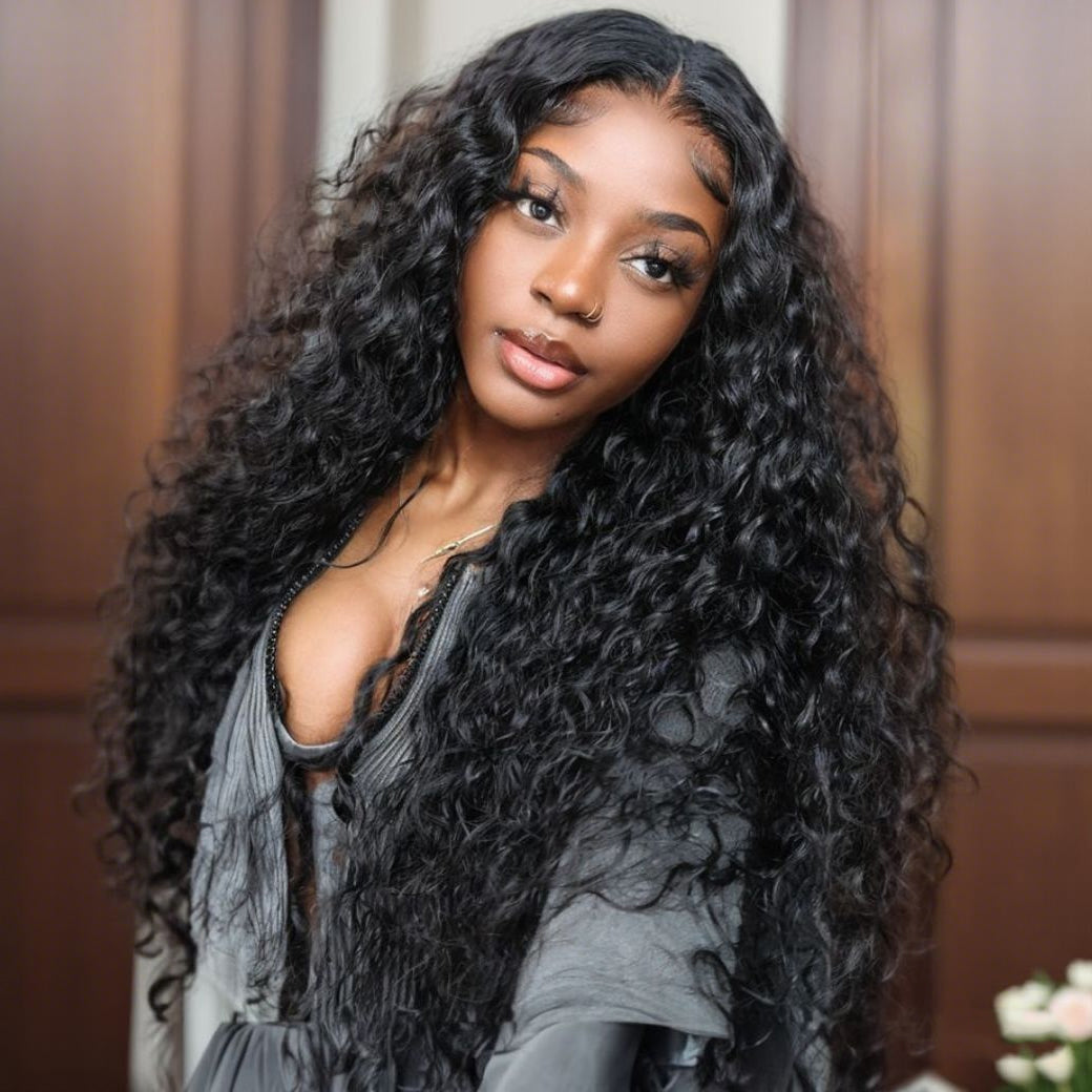 Free Part Natural Color Deep Wave Transparent Lace Front Wig Bleached Knots Human Hair Wigs