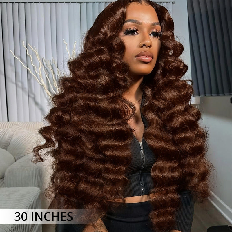 Zlike 300% Density Chocolate Brown Loose Deep Wigs Virgin Human Hair Transparent Lace Lace Front Wigs Super Double Drawn