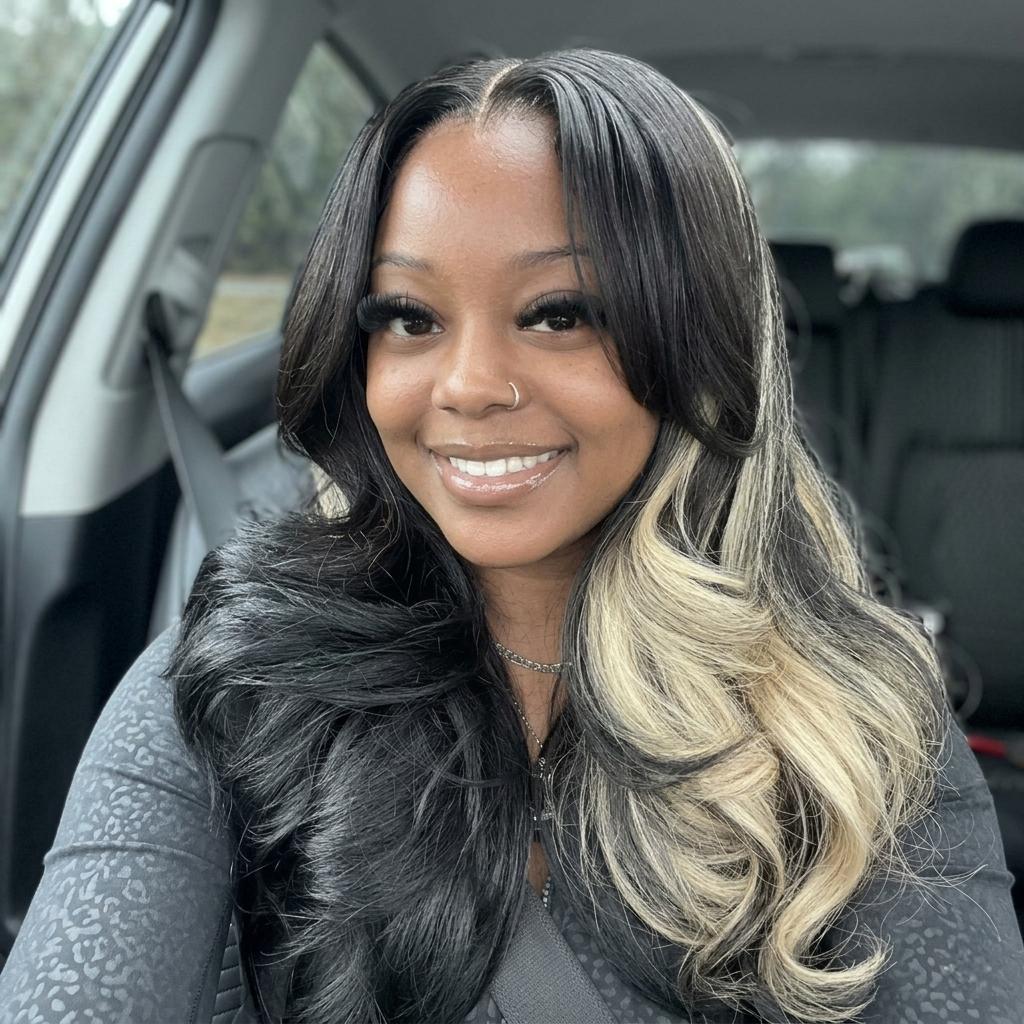 Zlike Skunk Stripe Money Piece Blonde Highlights Peacock Curls Pre-Styled Glueless Heavy Layers Cut Human Hair