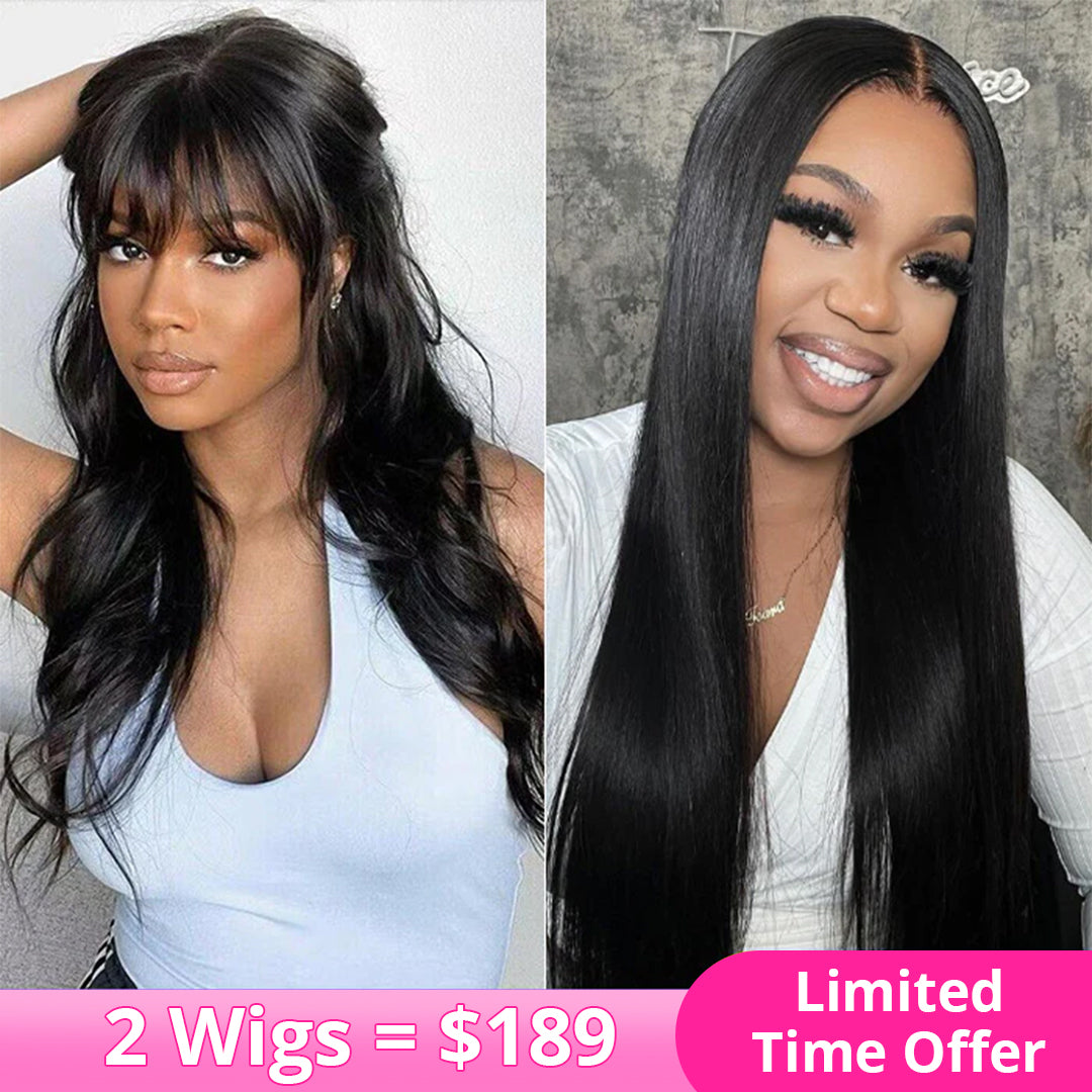2Wigs = $189 | 5x5 Glueless Straight Wig + Body Wave Wig With Bangs