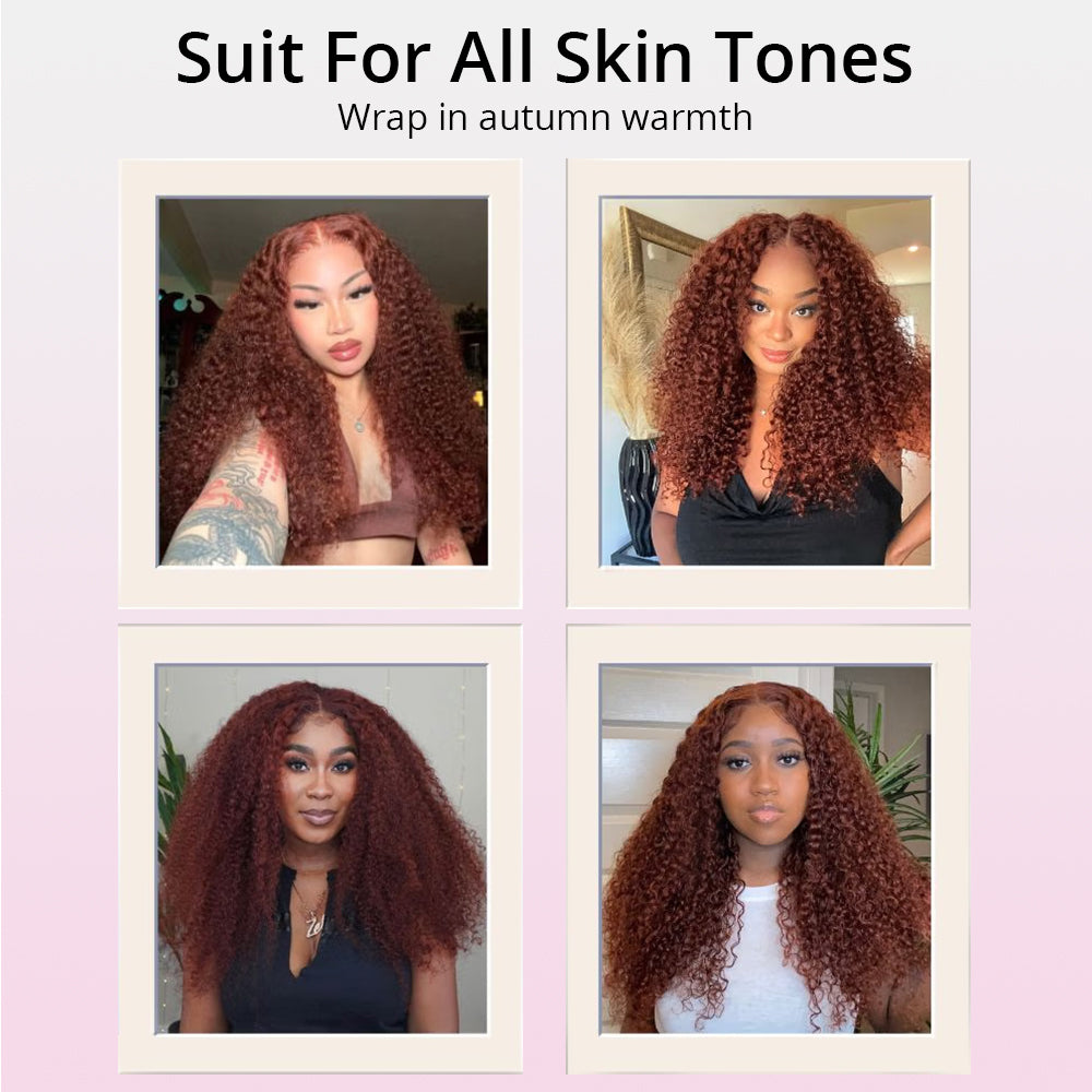 Zlike #33 Reddish Brown 7x5 Lace Closure Jerry Curly 100% Human Hair Glueless Wigs With Pre Plucked Hairline