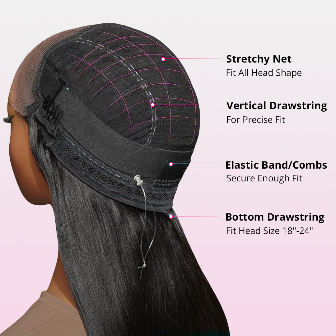 Zlike Invisi-band Straight Wigs Glueless 7x5 Closure Lace Human Hair Wigs With Drawstring