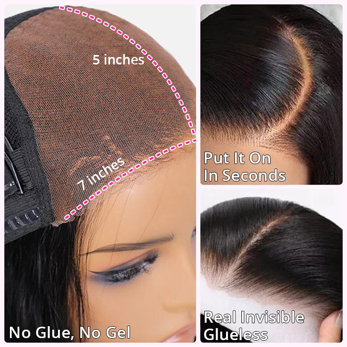 Glueless Lace Closure Wigs Yaki Straight Pre Cut Wear Go Human Hair Wigs With Baby Hair
