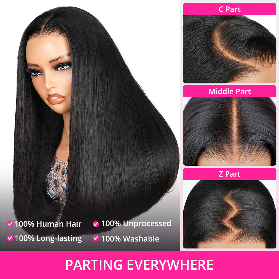 Zlike 300% Density Straight Wigs Transparent Lace 100% Human Hair Pre Cut Lace Front Wigs Glueless