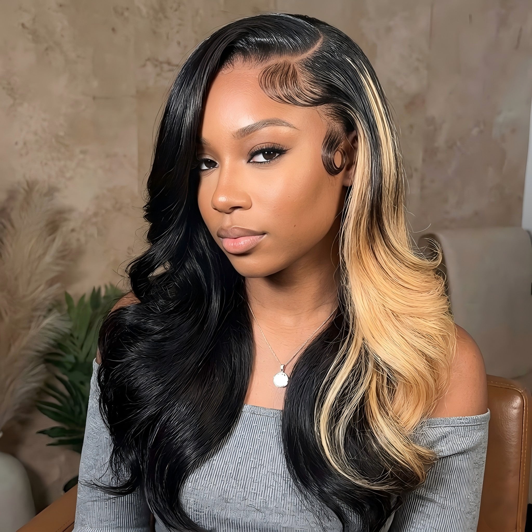 Zlike Skunk Stripe Money Piece Blonde Highlights Peacock Curls Pre-Styled Glueless Heavy Layers Cut Human Hair